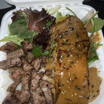 Ono Steak & Shrimp - Salmon steak plate with side salad - Steakhouses Near Me - Kapolei, Hawaii Ono Steak & Shrimp - Salmon steak plate with side salad - Steakhouses Near Me - Kapolei, Hawaii