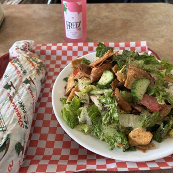 Shawarma House - Falafel wrap and fatoosh. The Freez drink is similar to cream soda. This is a perfect lunch! - Lebanese Near Me - London, Ontario Shawarma House - Falafel wrap and fatoosh. The Freez drink is similar to cream soda. This is a perfect lunch! - Lebanese Near Me - London, Ontario