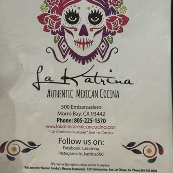 La Katrina - Front of menu - Mexican Near Me - Morro Bay, California