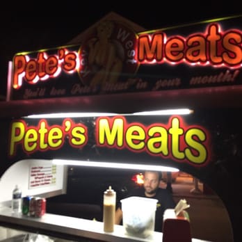 Pete's Meats - a neon sign for pete's meats - Food Stands Near Me Pete's Meats - a neon sign for pete's meats - Food Stands Near Me