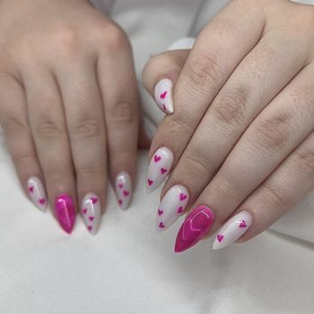 Golden Nail Lounge - Pflugerville - Another Valentine set with a heart cat eye on my ring finger. He's so talented and passionate about what he does. - Nail Salons Near Me - Pflugerville, Texas