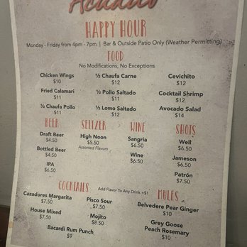 Acuario - Happy Hour Menu - Peruvian Near Me - Stamford, Connecticut Acuario - Happy Hour Menu - Peruvian Near Me - Stamford, Connecticut