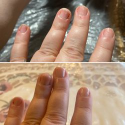Majestic Nails - Manicure with gel polish. Phalla was gentle in tending my cuticles and through in smoothing my damaged nail bed. Top before/bottom after