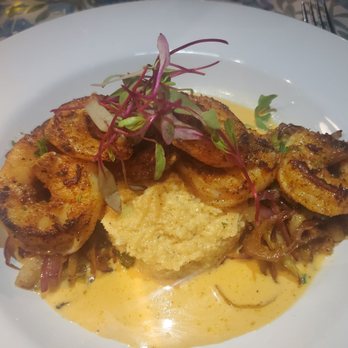 Restaurant Salaam - Cajun spiced shrimp on a ring mold of cauliflower rice with melted smoked gouda and cream sauce. - Middle Eastern Near Me - Athens, Ohio Restaurant Salaam - Cajun spiced shrimp on a ring mold of cauliflower rice with melted smoked gouda and cream sauce. - Middle Eastern Near Me - Athens, Ohio