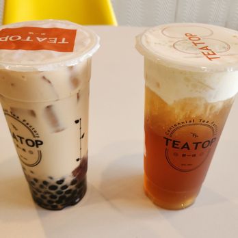 Tea Top - #8 Pearl Milk Tea with Red Bean, #7 Oolong Milk Foam Tea - Coffee & Tea Near Me - San Jose, California