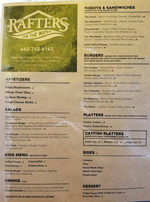 Menu photo 2 Rafters On The Water Sardis, MS