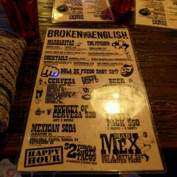 Broken English Taco Pub - The Loop - The back of the menu. - Mexican Near Me - Chicago, Illinois
