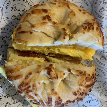 Broadway Bean and Bagel - Asiago Cheese with egg and bacon. - Coffee & Tea Near Me - Minot, North Dakota Broadway Bean and Bagel - Asiago Cheese with egg and bacon. - Coffee & Tea Near Me - Minot, North Dakota