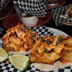 Capri Seafood Bar - The Happy Hour Tacos were only $3.99 and we had the choice of Battered Fish, Skirt Steak, Chicken, Shrimp, Octopus, or Potato.