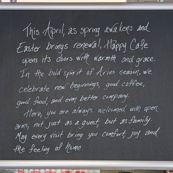 Happy Cafe - This is one of the chalkboards hanging at the checkout area. Photo taken April 17, 2026. - Cafes Near Me - Virginia Beach, Virginia Happy Cafe - This is one of the chalkboards hanging at the checkout area. Photo taken April 17, 2026. - Cafes Near Me - Virginia Beach, Virginia