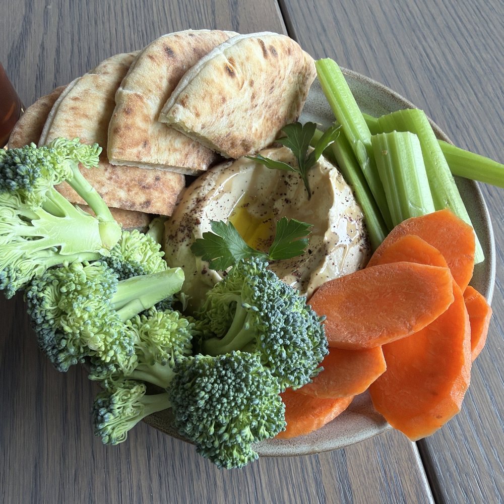 Boychik - Hummus appetizer with pita and veggies - Salad Near Me - Aurora, Colorado Boychik - Hummus appetizer with pita and veggies - Salad Near Me - Aurora, Colorado