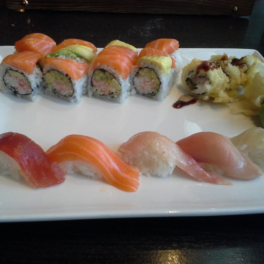 Tadashi - Sushi Lunch 'D'. Bottom row: Chef's Choice nigiri, Top Row: Alaska Roll. - Sushi Bars Near Me - Bee Cave, Texas Tadashi - Sushi Lunch 'D'. Bottom row: Chef's Choice nigiri, Top Row: Alaska Roll. - Sushi Bars Near Me - Bee Cave, Texas