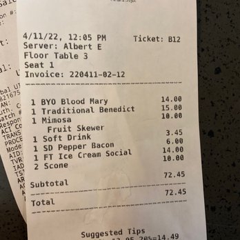 Milo's City Cafe - Our bill for an extravagant brunch for two - American Near Me - Portland, Oregon