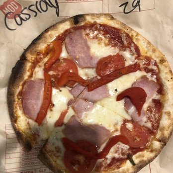 MOD Pizza - Mini (6 inch) with red sauce, Canadian bacon, red bell peppers, mozzarella, tomatoes - Pizza Near Me - Waco, Texas