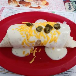 Boomarang Diner - Breakfast burrito with country gravy.  The gravy works!