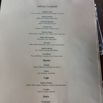 Aubrey - Cocktail menu - American Near Me - St. Louis, Missouri