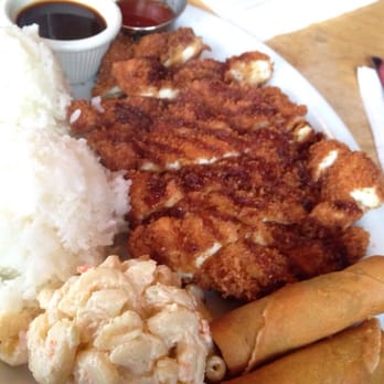 Kona Kitchen - Seattle - North Shore. Chicken katsu, white rice, macaroni salad, and spring rolls! - Hawaiian Near Me - Seattle, Washington