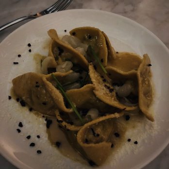SRV Boston - Musetto Ravioli - oonion marmellata, cocoa nib, parmigiano-reggiano ($18) - Italian Near Me - Boston, Massachusetts SRV Boston - Musetto Ravioli - oonion marmellata, cocoa nib, parmigiano-reggiano ($18) - Italian Near Me - Boston, Massachusetts