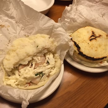Arepas El Cacao - Shrimp (right) & everything/pork - arepa de cacao #2 (left) - Fast Food Near Me - Orlando, Florida