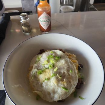 The Grove - Al's Grits (cheese grits, over easy eggs, pork belly topped off with scallions) - Bars Near Me - Potomac, Maryland