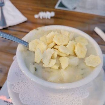 The Boat Fish & Chips - Cup of clam chowder with oyster crackers - Fish & Chips Near Me - Coos Bay, Oregon The Boat Fish & Chips - Cup of clam chowder with oyster crackers - Fish & Chips Near Me - Coos Bay, Oregon