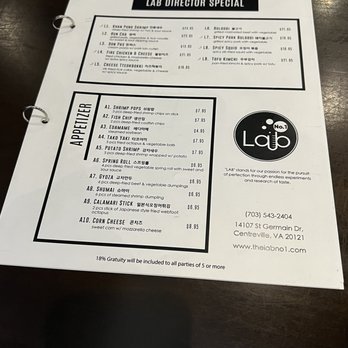 Lab No.1 - menu - Asian Fusion Near Me - Centreville, Virginia Lab No.1 - menu - Asian Fusion Near Me - Centreville, Virginia