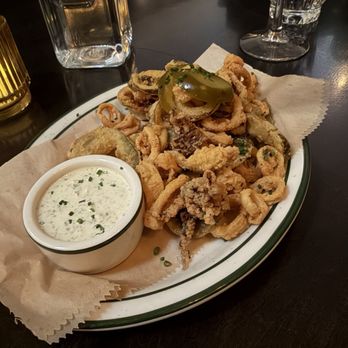 The Black Cat - fried calamari with fried pickles - New American Near Me - Los Angeles, California The Black Cat - fried calamari with fried pickles - New American Near Me - Los Angeles, California