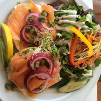 Bagel Ste-Rose - La maree! (Smoked salmon, red onions, capers, cream cheese) with side salad - Breakfast & Brunch Near Me - Laval, Quebec Bagel Ste-Rose - La maree! (Smoked salmon, red onions, capers, cream cheese) with side salad - Breakfast & Brunch Near Me - Laval, Quebec