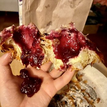 Supermoon Bakehouse - Inside of Lemon mascarpone and berry jam Cruffin - Bakeries Near Me - New York, New York
