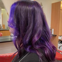 Red Salon & Color Bar - Purple full head of color with purple highlights and money piece