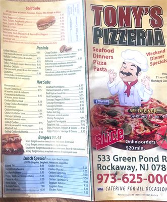 Menu photo 1 Tony’s Pizzeria Rockaway, NJ