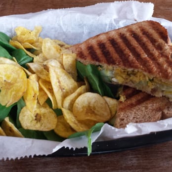 Doshi House - Mumbai panini with chips and spinach - Coffee & Tea Near Me - Houston, Texas