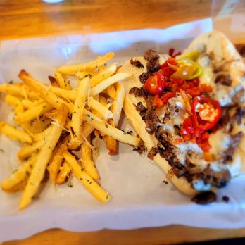 Heretic Brewery and Distillery - Left Coast Cheesesteak and Garlic Fries - Burgers Near Me - Fairfield, California