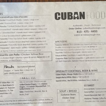 Cuban Foodies - Menu January 2024 - Cuban Near Me - Tampa, Florida