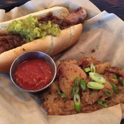 Photo of Second Profession Brewing - Portland, OR, United States. Make your own bratwurst sandwich