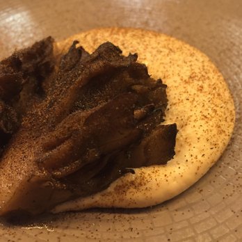 Common Lot - Confit maitaki with cashew purée and dried morel powder - New American Near Me - Millburn, New Jersey Common Lot - Confit maitaki with cashew purée and dried morel powder - New American Near Me - Millburn, New Jersey