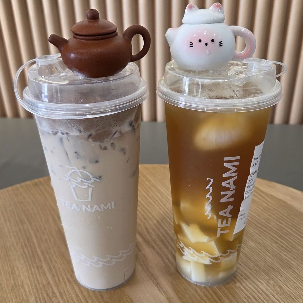 Tea Nami - Mini Teapots ($2.85ea) on Oolong Tiramisu ($6.75) & Lychee Wave ($6.00) with Coco Pudding ($.85¢) 04-25-2026 - Coffee & Tea Near Me - Westminster, California Tea Nami - Mini Teapots ($2.85ea) on Oolong Tiramisu ($6.75) & Lychee Wave ($6.00) with Coco Pudding ($.85¢) 04-25-2026 - Coffee & Tea Near Me - Westminster, California