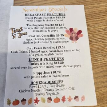 Toast 'N Jams - November Features Menu - Breakfast & Brunch Near Me - Norton Shores, Michigan