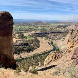 Misery Ridge Trail - The well-known Monkey Face spire off to the left where rock climbers are usually dangling from the cliff faced walls.