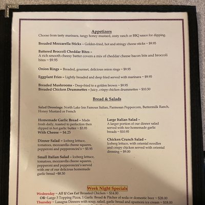 Menu photo 7 North Lake Inn North Lake, WI