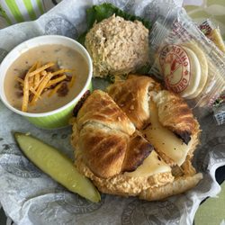 Chicken Salad Chick - Croissant Melt, Loaded Potato Soup and a scoop of Kickin Kay Lynne. All orders come with a sugar cookie!
