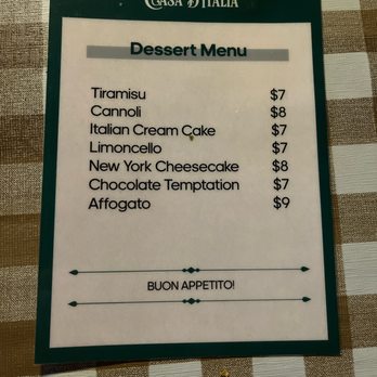 Casa D’Italia - Dessert menu - Italian Near Me - Tupelo, Mississippi Casa D’Italia - Dessert menu - Italian Near Me - Tupelo, Mississippi