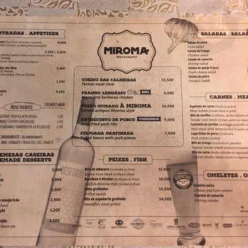 Miroma Restaurante - Menu - used as placemats on tables - Portuguese Near Me - Furnas, 20 Miroma Restaurante - Menu - used as placemats on tables - Portuguese Near Me - Furnas, 20