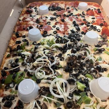 Amelia’s pizza - Sheet pizza - half veggie, half pepperoni & black olives - Italian Near Me - Auburn, New York Amelia’s pizza - Sheet pizza - half veggie, half pepperoni & black olives - Italian Near Me - Auburn, New York
