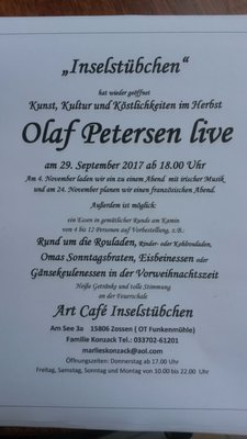 Menu photo 1 Gaststätte Inselstübchen Zossen, BB Menu photo 1 Gaststätte Inselstübchen Zossen, BB