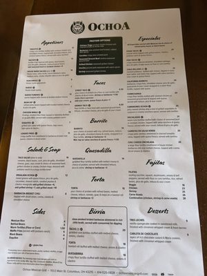 Menu photo 2 Ochoa Mexican Grill Columbus, OH Menu photo 2 Ochoa Mexican Grill Columbus, OH