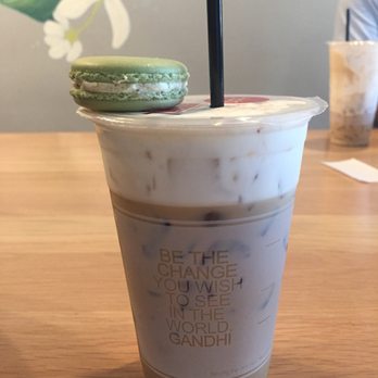 7 Leaves Cafe - House special coffee with pistachio macaroon - ask for easy ice, they put a lot - Coffee & Tea Near Me - Alhambra, California