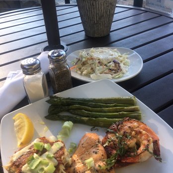 Anthony's Fish Grotto - Big Bay Combo-crab cake, grilled prawns,and salmon served with asparagus and cole slaw - Seafood Near Me - La Mesa, California