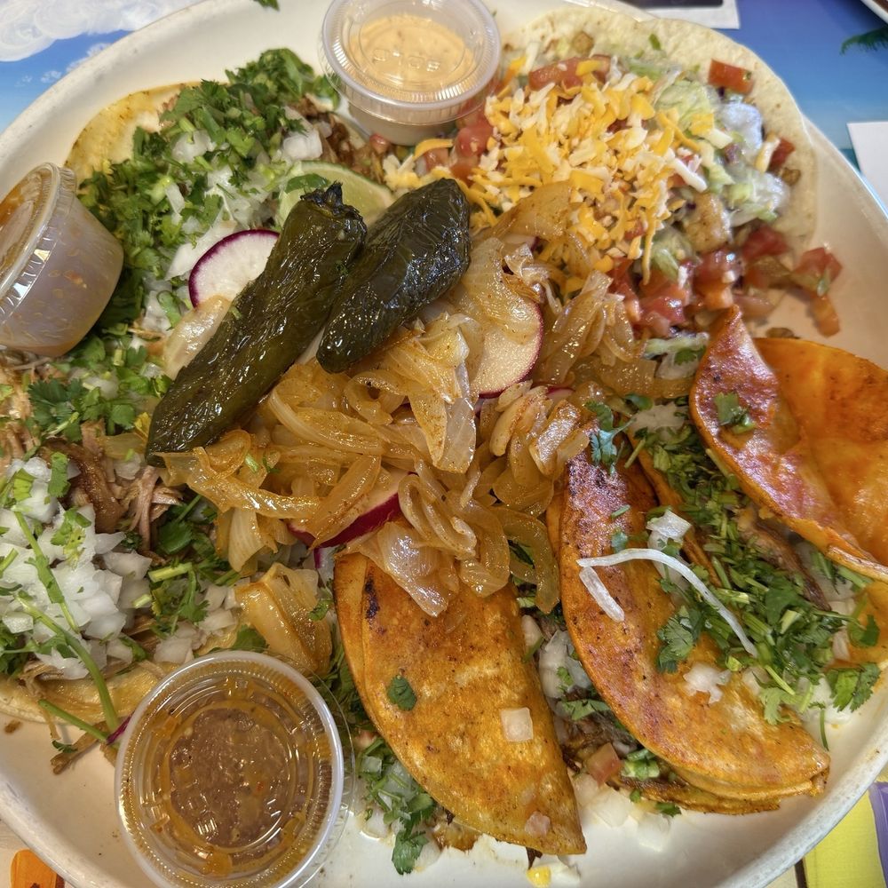 El Tapatio - Taco platter: fish, carnitas & birria = all delicious! - Seafood Near Me - Flagstaff, Arizona El Tapatio - Taco platter: fish, carnitas & birria = all delicious! - Seafood Near Me - Flagstaff, Arizona