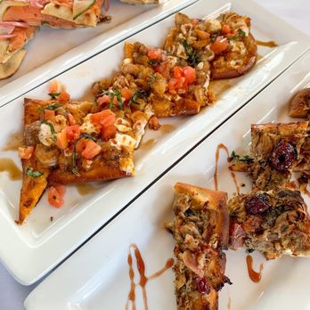 Bin 77 Bistro & SideBar - salmon flatbread, shrimp & bruschetta flatbread, and the duck flatbread - Tapas/Small Plates Near Me - Baton Rouge, Louisiana